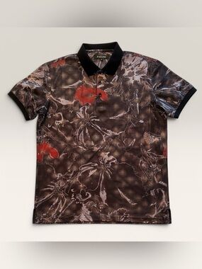 Pavini Men’s Medium Polo Shirt Abstract Floral Print Black Red Short Sleeve